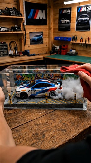 BMW M4 GT3 burnout drift in glass diorama! 🔥💨