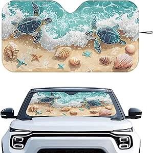Bulopur Beach Sea Turtle Sun Shade for Car Window Easy to Install Windshield Sun Shade 1 Piece Folding Automotive Sunshield Protector for Car Truck SUV Van