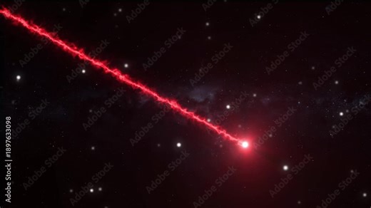 A powerful red laser beam cutting through a dark cosmic nebula with stars. futuristic sci-fi energy light ray animation, cosmic laser line Motion, abstract outer space technology concept.