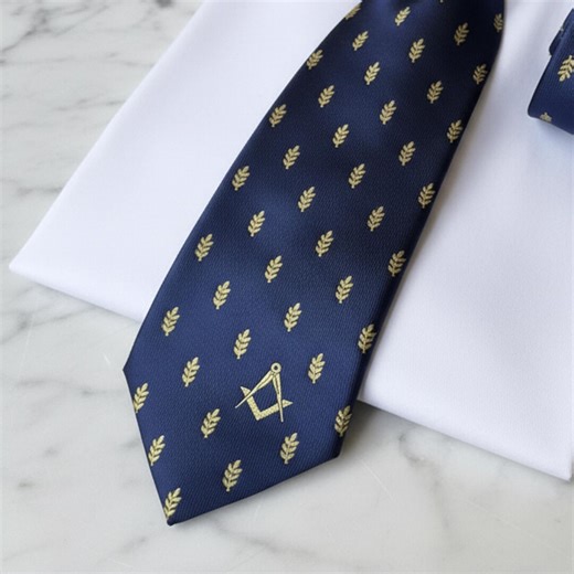 Masonic Navy Tie | Gold Acacia & Square Compass - Etsy