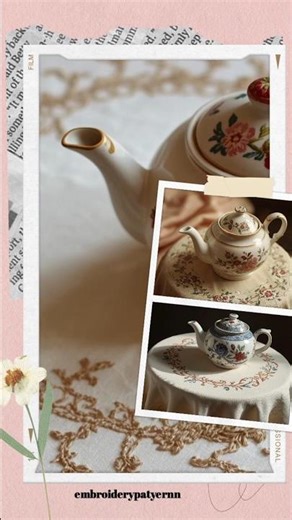 Hand Embroidered Tablecloth with Teapot Design | Floral Tea Table Embroidery Pattern PDF
