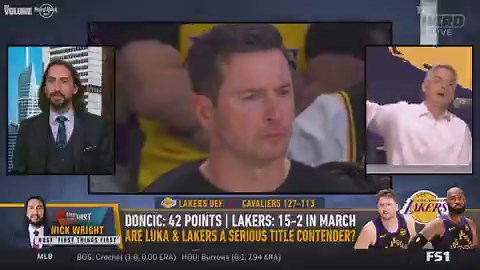 "The biggest reason that the Lakers look awesome is that old #77... In March he has lit the league ablaze every single night."@colincowherd and @getnickwright talk about how Luka is making JJ Redick's job look easy