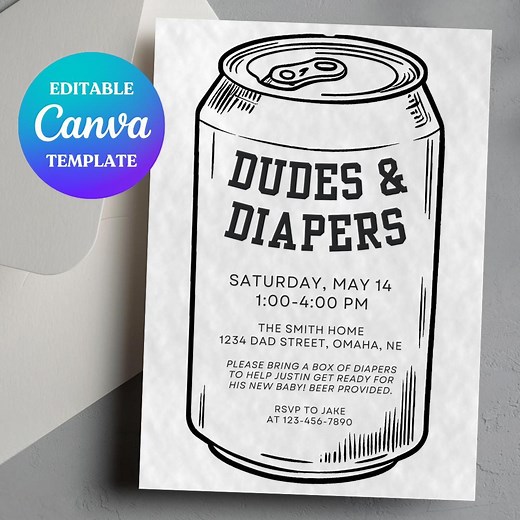 Editable Dudes and Diapers Baby Shower Invitation Template for Men, Guys Diaper and Wipes Shower, Drinks and Diapers Invite, Guy Baby Shower - Etsy