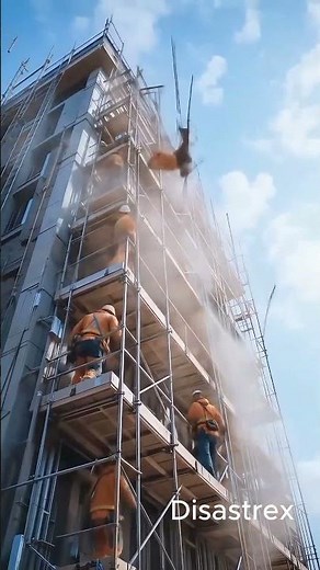 Chain Reaction Accident on Construction Site — One Fall Causes Total Collapse! 😱
