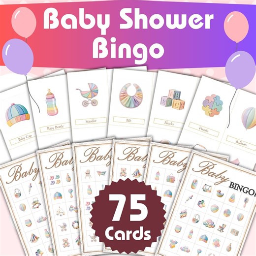 Baby Shower Bingo Game Printable 75 Cards, Baby Bingo, Baby Shower Games, Baby Shower Activity, Gender Reveal Party Game, Gift Opening Bingo - Etsy UK