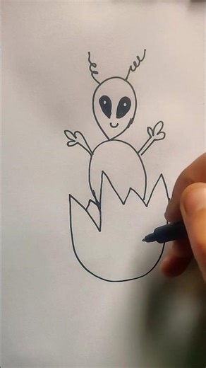 alien 👽 in egg shell 🐣#funnydrawing #easydrawing