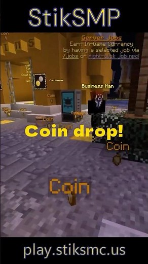 Coin drop at the spawn on the StikSMP Minecraft server - play.stiksmc.us