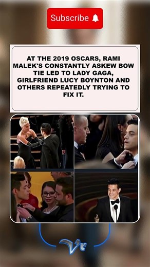 #RamiMalek's Crooked Bow Tie at 2019 Oscars Had #LadyGaga & Lucy Boynton Constantly Fixing It
