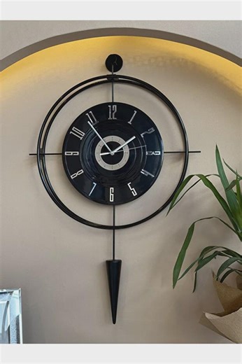 Large Black Metal LED Pendulum Wall Clock, Modern Living Room Decor - Etsy