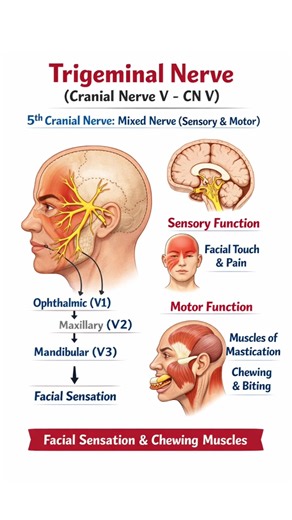 Trigeminal Nerve (CN V): Facial Sensation & Chewing Power Explained 🧠 #CNV #Anatomy #NEET