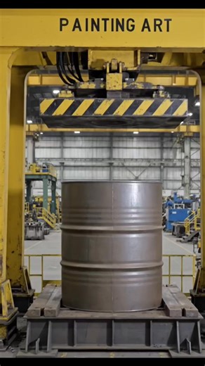 🏭 Massive Ribbed Steel Drum vs Industrial Hydraulic Press — Extreme Wall Buckling Under Crushing Force 😳🔥 | painting art