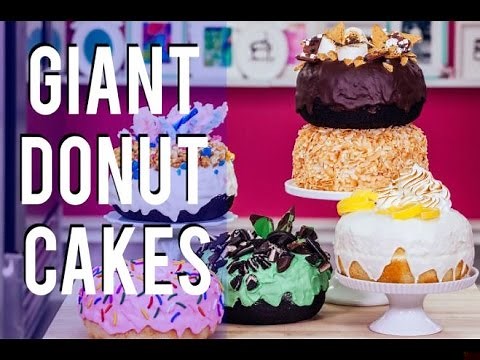 How To Make SIX Different GIANT DONUT CAKES - Drizzled with Chocolate & Vanilla Donut GLAZE