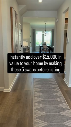 Vernon Cloud Sr. | San Antonio REALTOR on Instagram: "I can tell you exactly which upgrades move the needle on sale price — and which ones sellers waste money on. These 5 swaps cost around $2,800 total, but buyers will mentally add $15,000–$20,000 in value to your home. 1. Swap out your brass or outdated light fixtures Cost: $400 to $800 Buyers walk in and see old brass fixtures and their brain screams “1990s time capsule.” Modern brushed nickel or matte black fixtures with warm LED bulbs instan