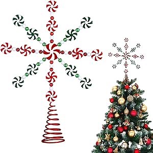 Hiboom Christmas Candy Cane Peppermint Tree Topper Candy Snowflake Tree Topper Plastic Lollipop Xmas Decorations Ornaments for Xmas Themed Party Supplies Table Home Shelf Indoor Outdoor Decor Gifts