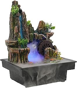 Indoor Waterfall with LED Light and Mist Maker,Square Water Fountains Indoor, Relaxing Landscape Tabletop Fountain Zen Meditation Decoration for Home Office Restaurant