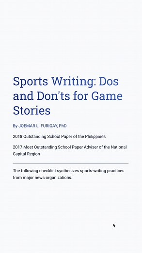 24K views · 238 reactions | SPORTS WRITING: Dos and Don'ts Part 1: ⚠️TO WATCH THE WHOLE LECTURE, SUBSCRIBE HERE: https://www.facebook.com/share/p/1EqVDuriLs/ | Joemar Lazaro Furigay | Facebook