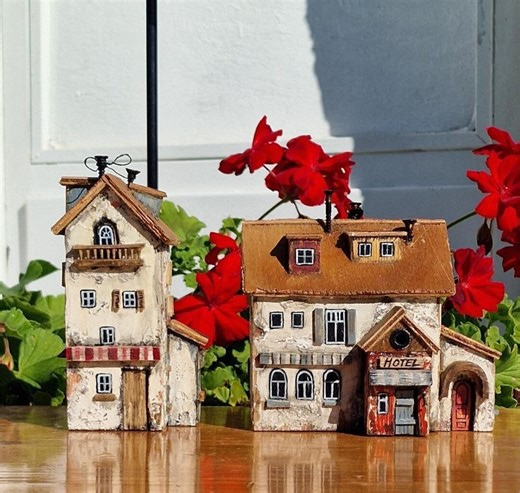 Handcrafted Miniature Wooden Houses – Rustic Old-village Decor, Unique Handmade Collectible Set of Two - Etsy