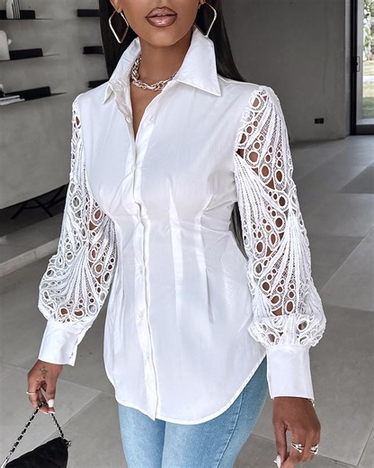 21K views · 440 reactions | Lantern Sleeve Eyelet Embroidery Top ODL1290A Shop: ChicMe.com #tops #womentops #fashionista #style #casualwears #shopping #onlinefashion #shirt #spring #Discounts | Chic Me | Facebook