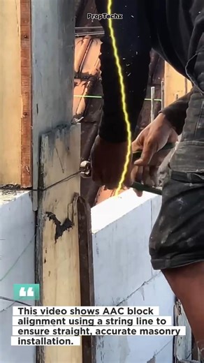 AAC Block Alignment with String Line | Masonry Precision #construction #masonry #aac