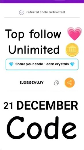 Top follow promo code 21 December | Instagram followers increase app | #topfollow #instagram #viral