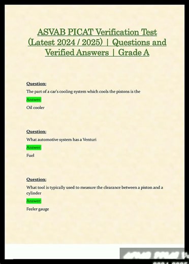 ASVAB PICAT Verification Test Latest 2024 2025 Questions and Verified Answers Grade A video