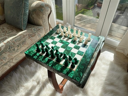 Handmade Malachite Chess Set – Inlay Marble Board, Stone Pieces - Etsy