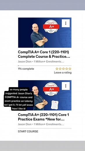 thank you to those who recommended Jason Dion's course and practice exams on Udemy! I'm going to try it out and let yall know how I like it! ❤️ #couch2cybersec #itsupport #it #comptia #comptiacertification #jasondion #udemy