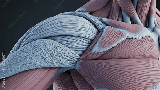 Clinical 3d rendering showing the detailed anatomy of shoulder muscles and connective tissue.