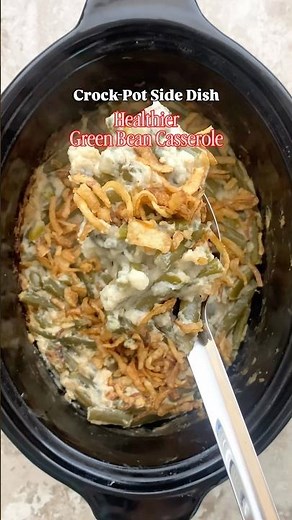 Crockpot Healthy Green Bean Casserole #slowcooker #crockpot #sidedishrecipe