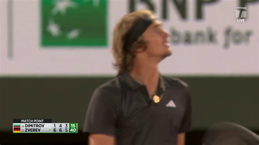 MATCH POINT: A. Zverev. def. G. Dimitrov; 2023 Roland Garros 4R