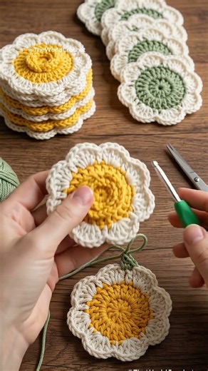 Easy DIY Crochet Flower Coasters! 🌼Learn how to crochet these adorable daisy coasters