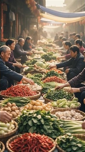 🍜🌄 China Village Morning Market — Lively, Bustling, Realistic! #shorts