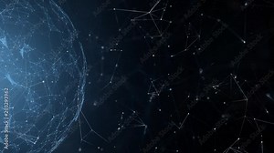 Network data Earth with motion lines and dots rotating.