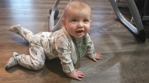 This guy has been crawling for a couple of weeks now. He's having a little trouble getting traction on the floor lol Love him 🥰 | Meteorologist Tara Hastings