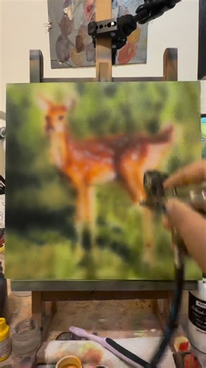 EMILY 🧸 on Instagram: "Painting the whisper of a dream of a deer, available for purchase dm me 🥰🩷 #airbrush #painting #deer #ascii"