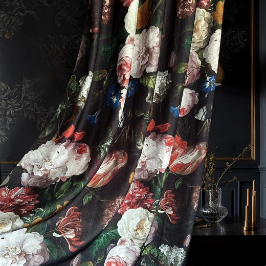 Custom Vintage Dark Floral Linen Curtains: Dutch Still Life Masterpiece - Etsy