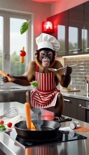 Monkey Chef Can’t Stop Jamming While Cooking#monkeychefcooking, #funnyanimalvideo, #cookinggonewrong