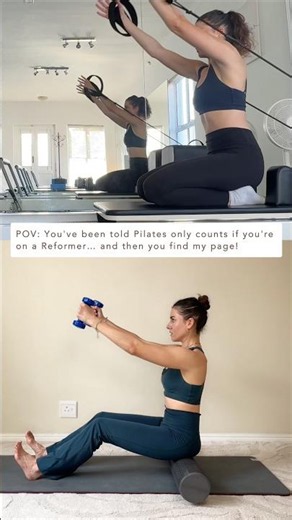 Try this Reformer on Mat Arm Exercises for at home Pilates with a foam roller and weights