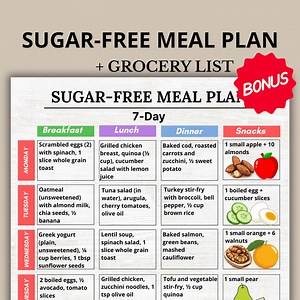 Sugar-free Meal Plan PDF – 7 Day Sugar-free Menu   Sugar-free Grocery List – Printable No Sugar Added Meal Planner (A4 & US Letter) - Etsy