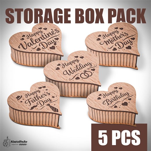 Heart Storage Box Laser Cut Files Bundle | Valentine, Wedding, Birthday Gift Box SVG DXF - Etsy