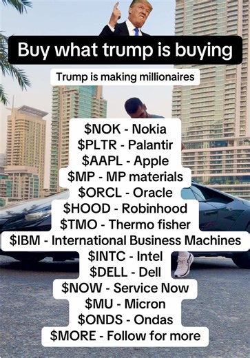 Trump reported over $1 billion in earnings during 2025 from stocks, licensing, and other businesses. The disclosure revealed more than 21,000 stock trades, far more than previously reported, including investments in Nvidia, Intel, and money market funds. $NOK – Nokia $IBM – International Business Machines $PLTR – Palantir $AAPL – Apple $MP – MP Materials $HOOD – Robinhood $TMO – Thermo Fisher $INTC – Intel $DELL – Dell $NOW – ServiceNow $MU – Micron $ONDS – Ondas *Trump signals are not financial