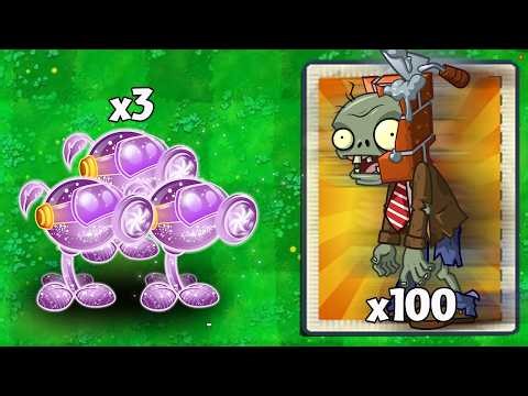 PvZ 2 Challenge - Random Team 3 Plants Level max use 1 POWER UP Vs Team 100 Brickhead Zombies