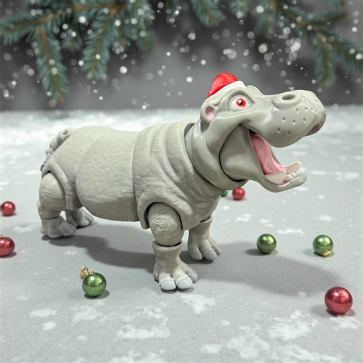 3D Printed Christmas Hippo | Hippopotamus in Santa Hat | Festive Animal Decor | Holiday Figurine - Etsy