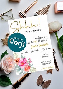 Surprise Birthday Party Invitation: Floral Gold, Editable Template (digital Download 5x7" ) - Etsy
