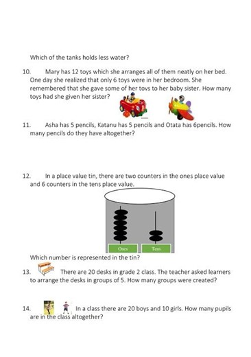 Grade 2 Mathematical Activities End of Term 1 Exam 2025