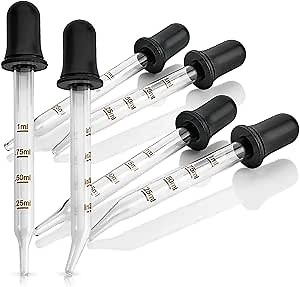 Eye Dropper - 6-Pack, Bent & Straight Tip Calibrated Glass Medicine Droppers for Essential Oils | Dropper for Accurate Easy Dose & Measurement (1mL Capacity)