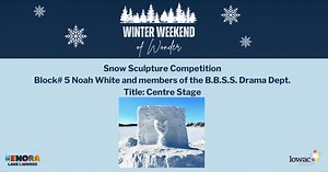 The winner of the 2025 Snow Sculpture Competition is Block #2-Karin Edlund for her creation titled-Kenora Bass International, congratulations! 🎉 We would like to thank all of the sculptors for their hard work and our community partners for helping make this annual winter event possible! City Of Kenora Ken and Nora Dunit Contracting Earth4U lowac - Lake of the Woods Arts Community Sierra Construction LMD Contracting | Tourism Kenora