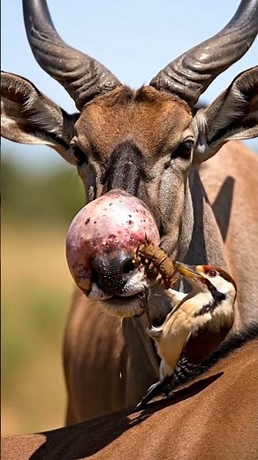 Bird Saves Eland from Huge Face Parasite — Stunning Nature Moment