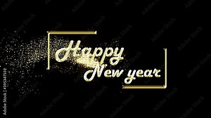 Happy new year presentation theme, 3D text animation with nice golden particles, new year background, 4k High quality, 3D render