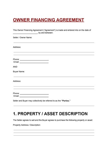 Owner Financing Agreement Template | Seller Financing Contract (DOC/PDF) - Etsy